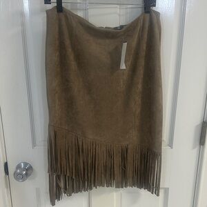 Neiman Marcus Tan Suede Fringe Skirt